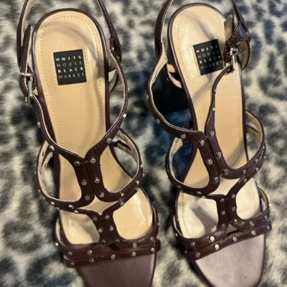 WHBM Cabernet Studded High Heel Sandals women's size 7.5 - Picture 3 of 6